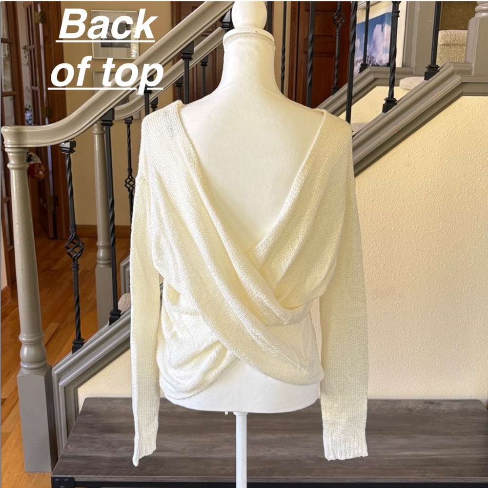 Forever 21 Cream Knit Sweater Low Cross Over Back Size Small